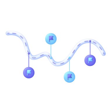 Milestone Bayraklı 3D Gradyan Yol Haritası. Başarıya Giden Soyut Yolculuk Çizimi. 3d biçiminde modaya uygun ve modern vektör