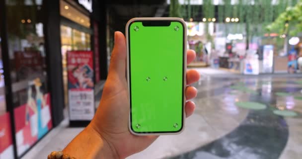 Smartphone Con Cromakey Pantalla Verde Mano Video Para Hacer Maqueta — Vídeos de Stock