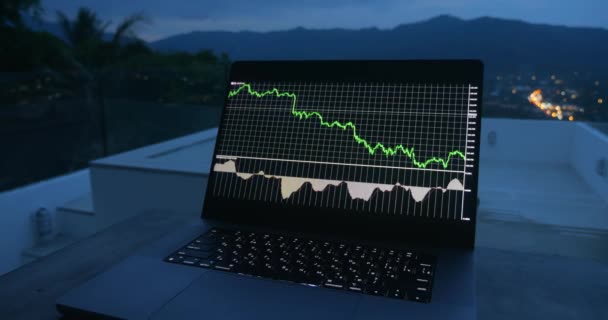 Bärbar Dator Med Grafrörelse Försäljning Värdet Lager Och Cryptocurrencies Börsen — Stockvideo