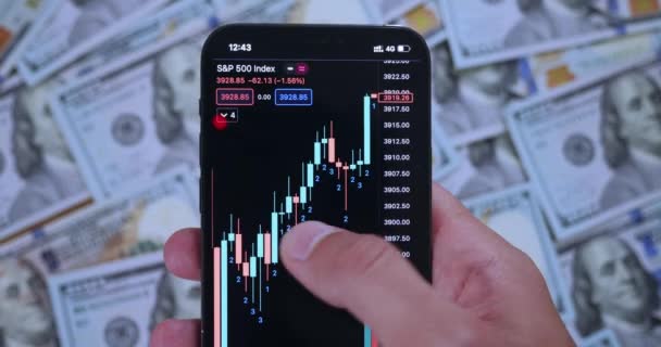 Person Holds Smartphone Earns Easy Money Stock Trading Professional Trader — Video Stock