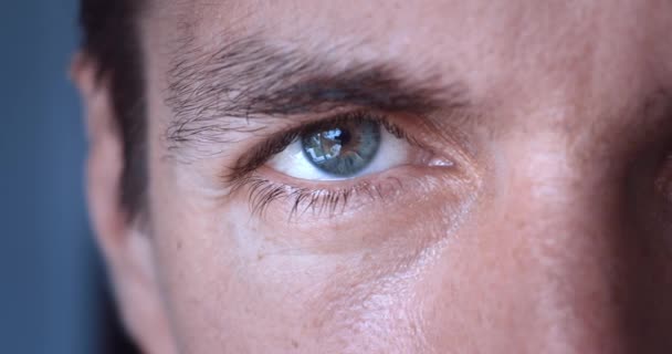 Close Grey Eye Millennial Male His 30S Smile Close Male — Vídeos de Stock