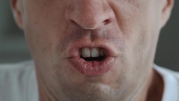 Shout Close Male Face Yelling Angry Face Expression Close Mouth — Stock Video