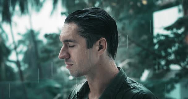 Concept Man Lost Hope Suffering Depression Stands Rain Sad Sad — Stock Video