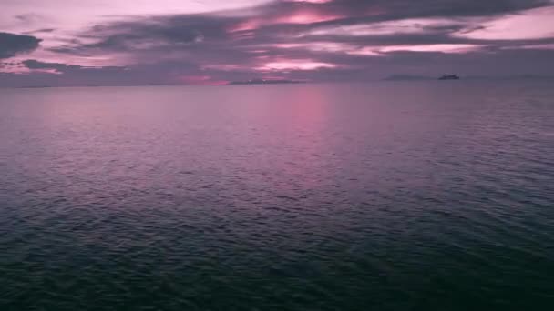 일몰의 조용하고 보라색 세속적인 낙원의 무인비행기 어머니 지구는 새벽과 황혼에 — 비디오