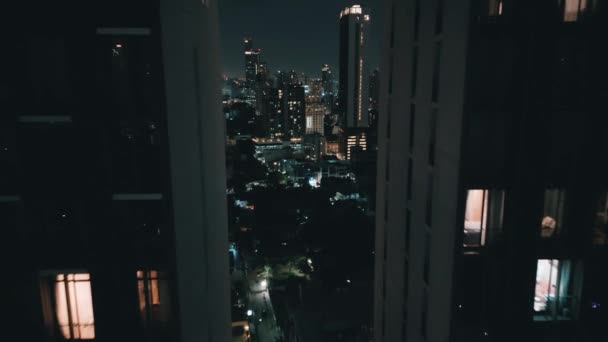 Aerial Shot Night Time Illumination Bangkok Downtown Buildings Front Aerial — Stock Video