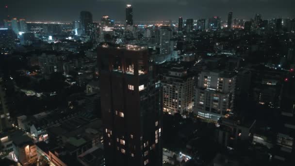 Nacht Großstadt Von Drohne Eingefangen Luftaufnahme Der Nächtlichen Stadt Mit — Stockvideo