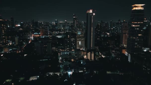 Vzdušný Výhled Městskou Krajinu Setmění Mrakodrapy Městskou Atmosférou Živý Zářivými — Stock video