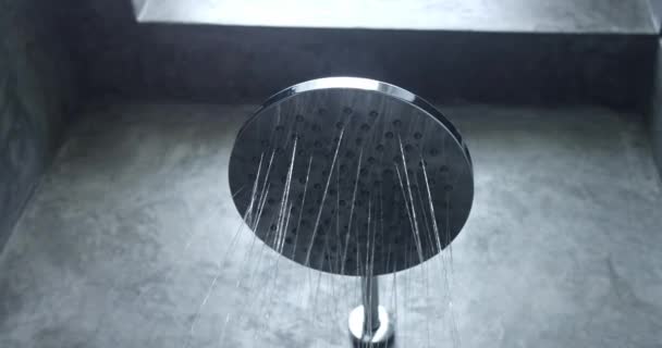 Shower Head Flowing Water Bathroom Close Bottom View Water Flowing — Stock Video