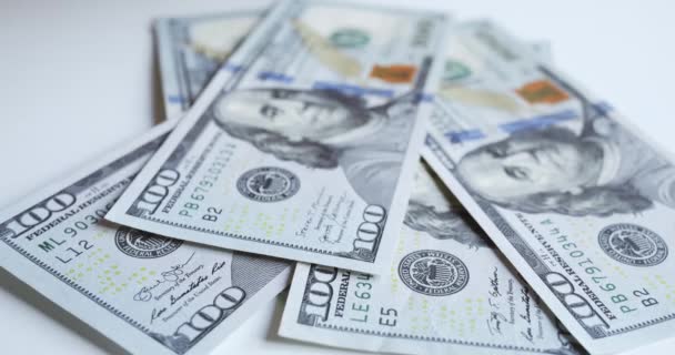 Dólares Colocados Mesa Uno Por Uno Contando Dinero Cada Uno — Vídeo de stock