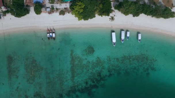 Sahilde Park Etmiş Tekneler Var Yatlar Gondollar Kumlu Tropikal Deniz — Stok video