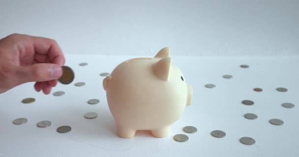 Slow Motion Man Hand Skillfully Throws Coin Piggy Bank Every Video Clip