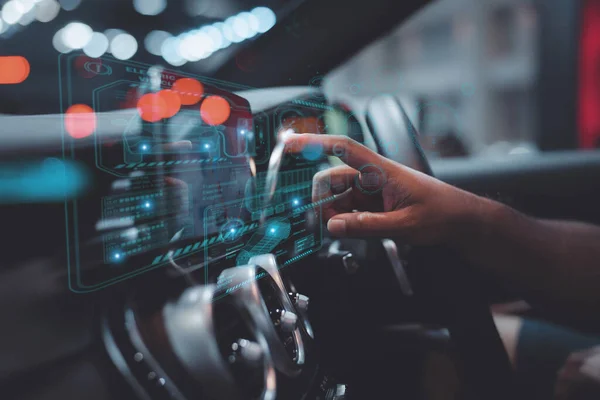 stock image graphic user interface and a futuristic car (GUI). intelligent vehicle connected vehicle The Internet of Things the head-up display (HUD)
