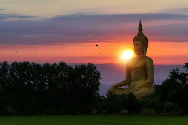 Grande Estátua Buda Dourada Wat Muang Província Ang Thong Tailândia — Fotografia de Stock