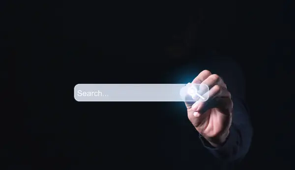 Internet Search Page Being Clicked Computer Touch Screen Businessman While — Stock Photo, Image