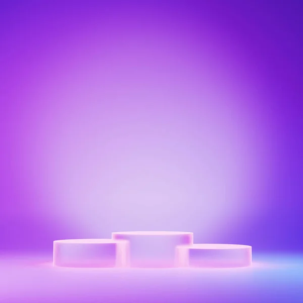 stock image Violet bacground and transparent round stage for product packshot