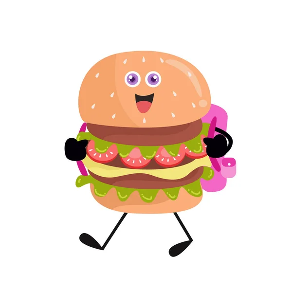 Netter Burger Cartoon Mit Verschiedenen Aktivitäten Vektorillustration Modernen Stil Isoliert — Stockvektor