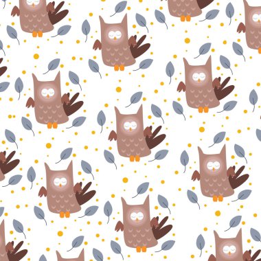 Şirin yapraklı ve hayvanlı zarif desenlerin vektör çizimi. Dekorasyon için mükemmel.