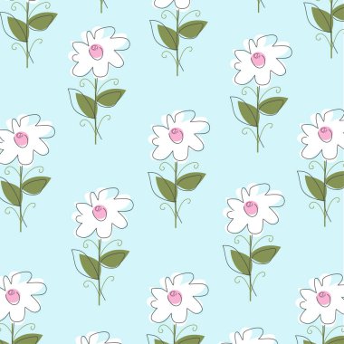 Basit çiçek ve yapraklarla düz desenlerin vektör çizimi. Dekorasyon için uygun.