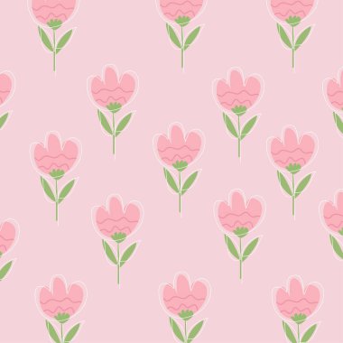 Basit çiçek ve yapraklarla düz desenlerin vektör çizimi. Dekorasyon için uygun.