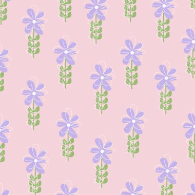 Basit çiçek ve yapraklarla düz desenlerin vektör çizimi. Dekorasyon için uygun.