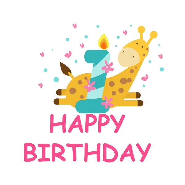 Spaß Happy Birthday Card Vektor Illustration Mit Niedlichen Charakter — Stockvektor