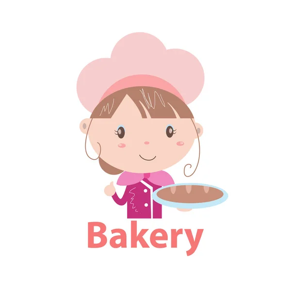 Panadería Logo Vector Ilustración Con Linda Chica Dibujos Animados Arte — Vector de stock