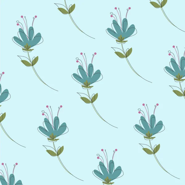Vektorillustration Eines Flachen Musters Mit Einfachen Blüten Und Blättern Suiteble — Stockvektor