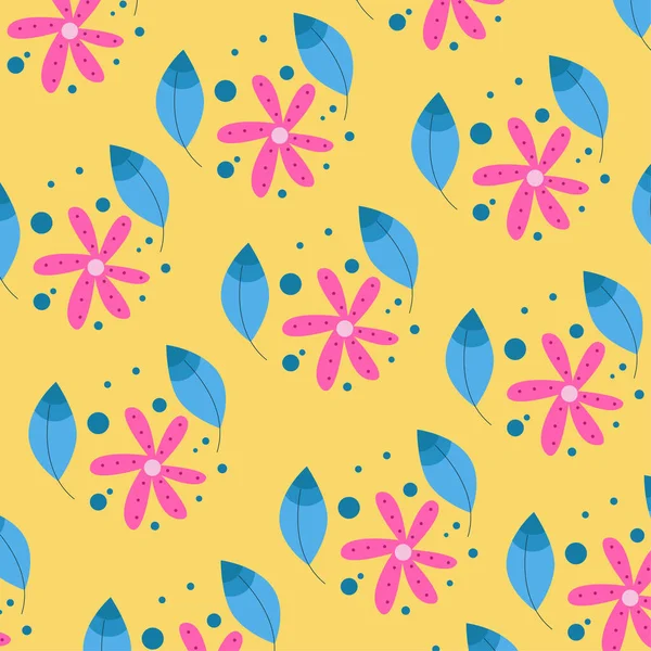 Vektorillustration Eines Flachen Musters Mit Einfachen Blüten Und Blättern Suiteble — Stockvektor