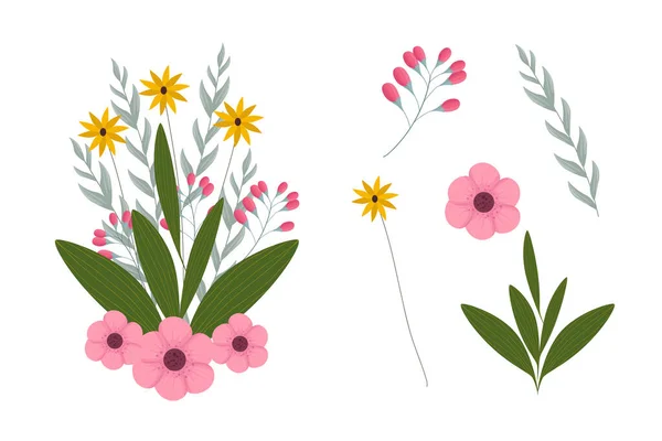 一套粉红色花卉元素及排列 — 图库矢量图片