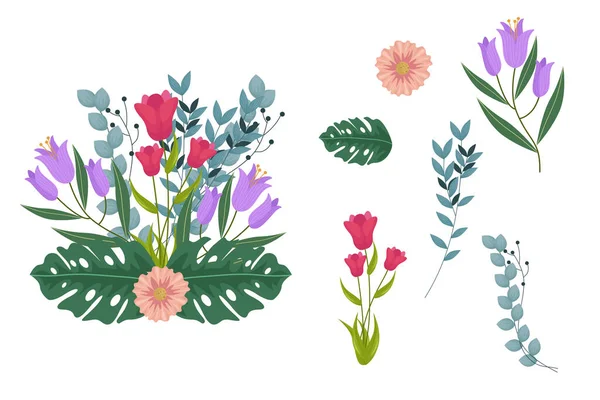 Set Aus Braun Rosa Floralen Elementen Und Arrangements — Stockvektor