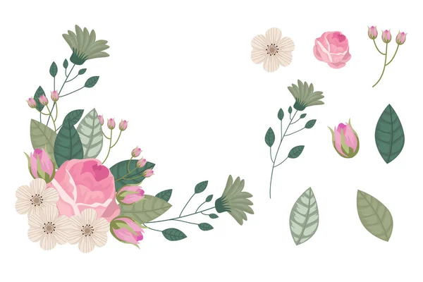 Набор Розово Коричневых Цветочных Элементов Композиции — стоковый вектор