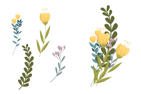 Набір Жовтих Квіткових Елементів Композицій — стоковий вектор