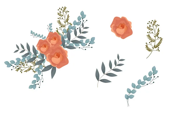 茶色の花の要素と配置のセット — ストックベクタ