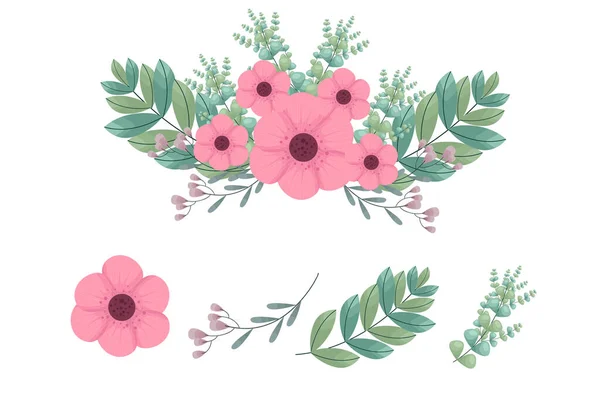 Набор Розовых Цветочных Элементов Композиции — стоковый вектор
