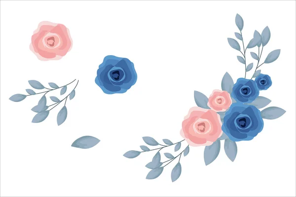 Stock vector Set of pink blue flowers and leaf clipart isolated