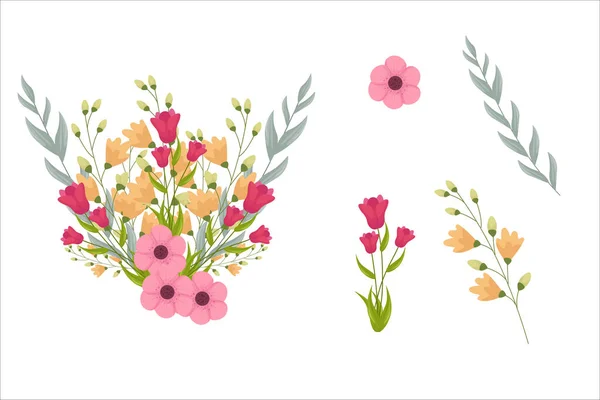 Набір Рожевих Квіткових Елементів Композицій — стоковий вектор