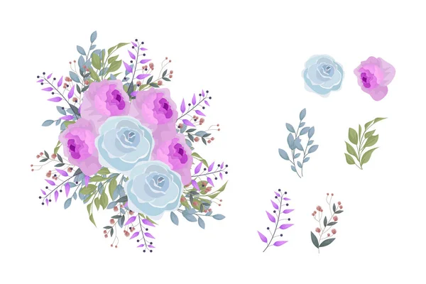 Une Variété Arrangements Colorés Belles Feuilles Fleurs — Image vectorielle