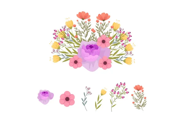 Uma Variedade Arranjos Coloridos Belas Folhas Flores — Vetor de Stock