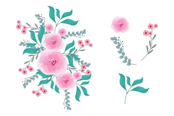 Een Verscheidenheid Aan Kleurrijke Arrangementen Van Mooie Bladeren Bloemen — Stockvector