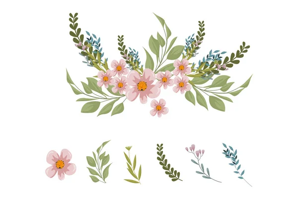 Різноманітні Барвисті Композиції Красивих Листя Квітів — стоковий вектор