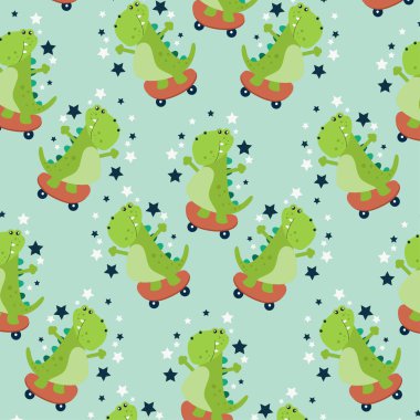 Çocuk kıyafetlerine uygun şirin dinozor hayvanlarıyla kusursuz desenler.