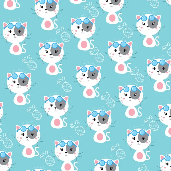 Seamless Pattern Cute Cat Animals Perfect Kids Clothes Design — Stock Vector