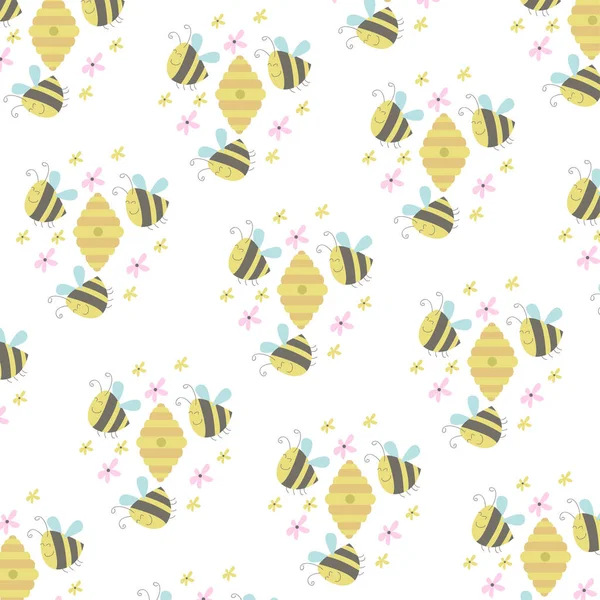 Naadloos Patroon Met Schattige Bijen Honing Perfect Voor Het Inpakken — Stockvector