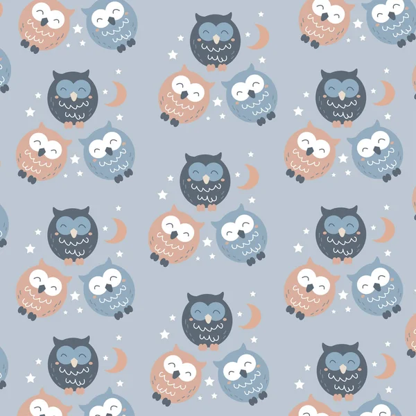 Seamless Pattern Cute Colorful Owls Perfect Wrapping Paper — Stock Vector