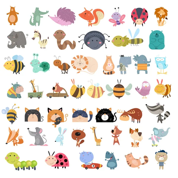 Una Colección Imágenes Dibujos Animados Animales Lindos Adecuados Para Tarjetas — Vector de stock