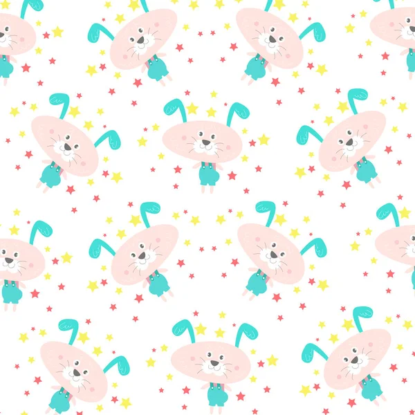 Seamless Pattern Cute Cartoon Animals Perfect Wallpaper — Stock Vector