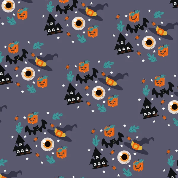 Colección Patrones Halloween Feliz Adecuado Para Diseño Textil Papel Embalaje — Archivo Imágenes Vectoriales
