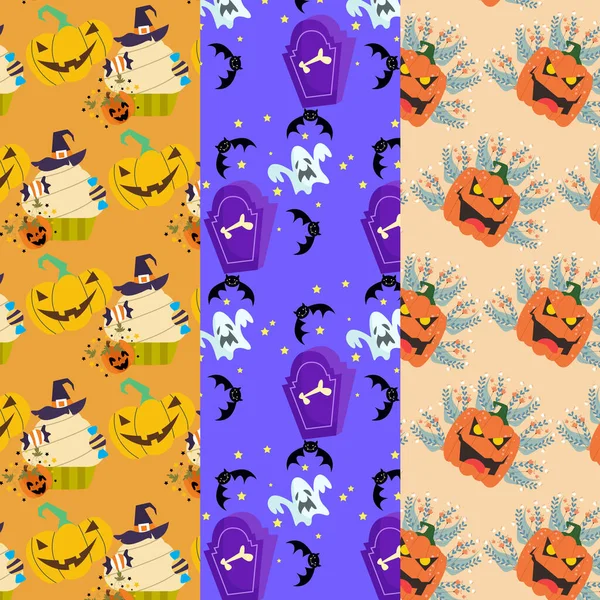 Collectie Van Halloween Patronen Geschikt Voor Behang — Stockvector
