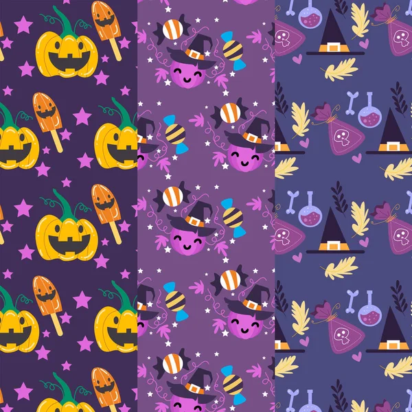 Colección Patrones Halloween Adecuado Para Papel Pintado — Vector de stock