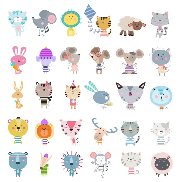 Eine Sammlung Niedlicher Animal Cartoons Für Geburtstagskarten Einladungen Und Kinderkleidungsdesigns lizenzfreie Stockvektoren